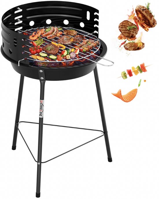 Homelux Draagbare houtskoolgrill - Met windscherm - BBQ - Hoogte verstelbare - Driepoot campinggrill voor tuin - Balkon en buitengebruik van homelux