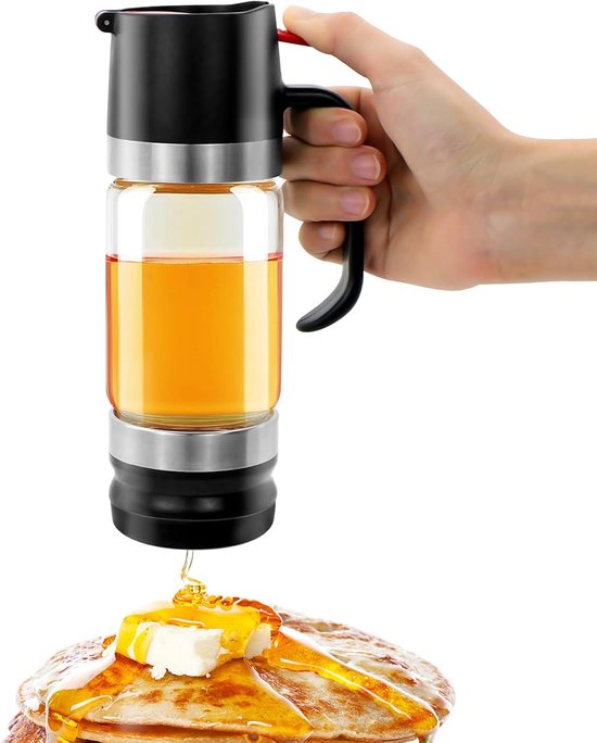 Honey Dispenser - Drip Free Glass - Syrup Dispenser - Glas Honing Pot met Handvat - One Hand Operation - Honing Container voor Honing, Maple Syrup, Thee, Olie, Chocoladesaus van Merkloos	