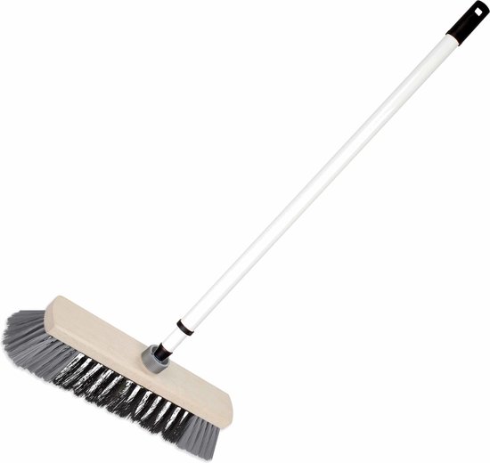Houten binnenbezem synthetisch 29 cm inclusief metalen telescoopsteel wit/grijs 80 - 130 cm - Zachte kamerbezems van Sorbo