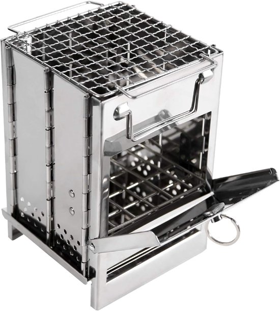 Houten brandende vouw-camping oven, RVS roosters, draagbare vouw-rugzak oven, wandelen, outdoor tent, kamperen, picknick, barbecue, van Merkloos