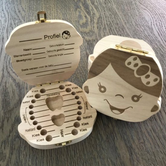 Houten Tandendoosje - Nederlandse versie - Duurzaam en Compact - Meisje - Voor melktanden - Nederlands van Knufra