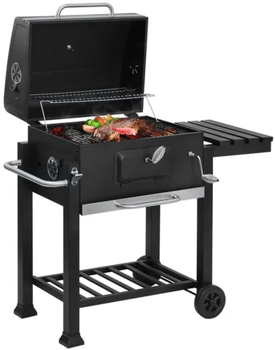 Houtskool barbecue - Grilloppervlak 28x41.7 - met verstelbaar kolenrek - gietijzeren rooster - zwart