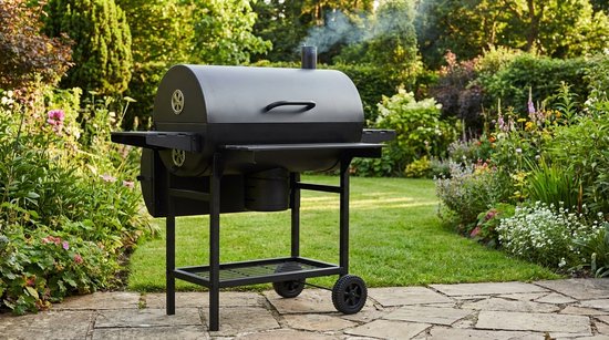 Houtskool Barbecue Grillwagen XXL – House&Garden Premium BBQ met Deksel, Thermometer, XXL Grillrooster (70x35 cm), Kippengrill, Aslade, Ventilatiesysteem, Zijplank, Wielen & Opbergruimte – Roestvrij Staal Outdoor Tuinbarbecue Zwart