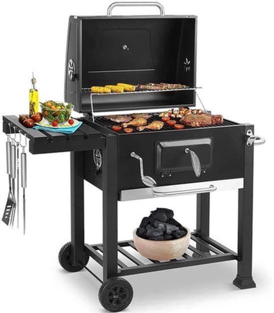 Houtskool Barbecue - Grote Barbecue - met Wielen - 5-10 Personen - Ruim Grilloppervlak - Verstelbare Houtskooltray - en thermometer - Tuin en Camping BBQ - Gemakkelijk Schoon te Maken