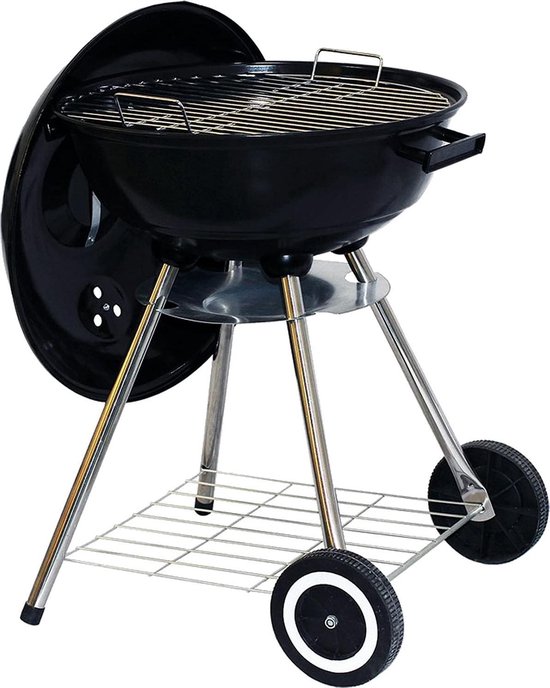 Houtskool Barbecue - Kogel Barbecue - Grilloppervlak Ø45Cm - Luxe BBQ - Met Wielen - Instelbaar - Met Deksel - Verplaatsbaar - Zwart van BBQuality