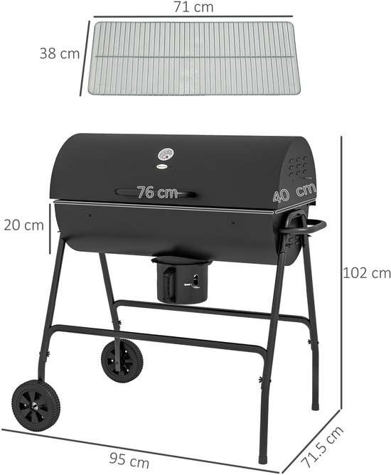 Houtskool Barbecue - Metaal - Zwart - 95x71.5x102cm - Buiten Gebruik van Merkloos