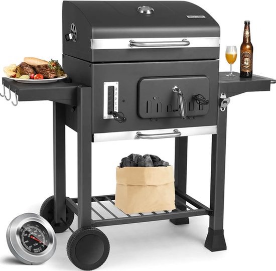 Houtskool Barbecue - XXL BBQ - Smoker Barbecue - Grilloppervlak - Houtskoollade - Opvouwbare Zijtafels - 130x137x49 cm - Zijpanelen - Grijs