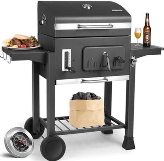 Houtskool Barbecue - XXL BBQ - Smoker Barbecue - Grilloppervlak - Houtskoollade - Opvouwbare Zijtafels - 130x137x49 cm - Zijpanelen - Grijs