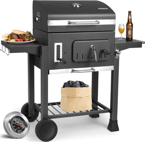 Houtskool Barbecue - XXL BBQ - Smoker Barbecue - Grilloppervlak - Houtskoollade - Opvouwbare Zijtafels - 130x137x49 cm - Zijpanelen - Zwart van Merkloos