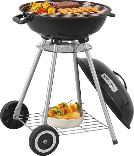 Houtskool BBQ Apricena rond met deksel 80x49x47 cm zwart casa.pro van casa.pro