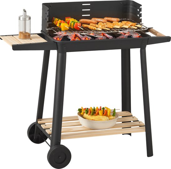 Houtskool BBQ Ari met zijpanelen 78x86x30 cm zwart en houtkleurig casa.pro van casa.pro