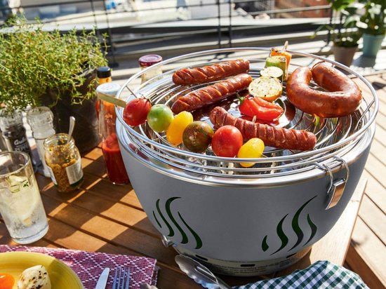 Houtskool BBQ Barbecue Grijs Zwart  - Met Ingebouwde Ventilator - Gemakkelijk barbecueen op Balkon , Terras of tijdens Picknick - Met gratis Draagtas en Batterijen