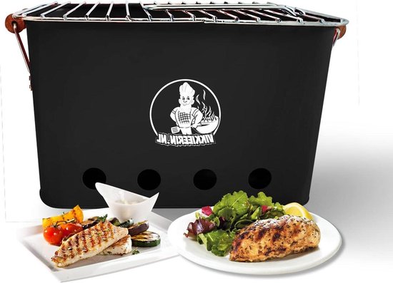Houtskool BBQ Barbecue Grill Zwart - Gemakkelijk mee te Nemen en Draagbare BBQ Mini - 25 cm x 43 cm x 26 cm van Merkloos