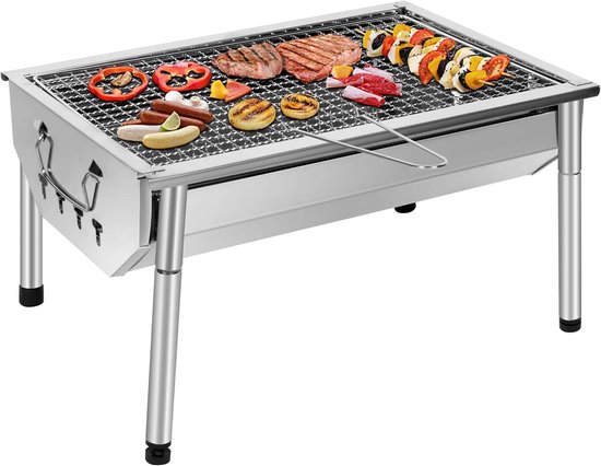 Houtskool BBQ Draagbaar - RVS Campingbarbecue 40 x 28 x 21,5 cm - Opvouwbare Picknickbarbecue met Uitneembaar Grillrooster en Ventilatiegaten - Voor Camping, Tuin, Park en Outdoor