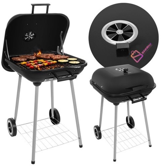 Houtskool BBQ Grill met Deksel – Tuingrill met Wielen Rooster – barbecue – bbq hoes – bbq houtskool – 43,5x38,5cm – 62569 van Merkloos