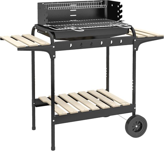 Houtskool BBQ Grill met Verstelbare Hoogte en Wielen - Ideaal voor Buiten