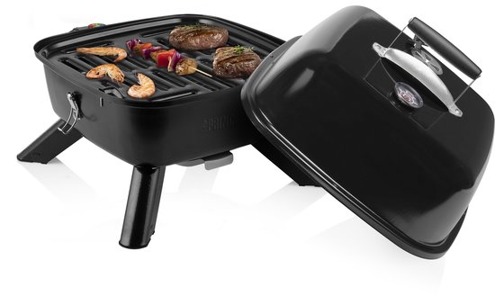 Houtskool BBQ - Princess 112256 Hybride barbecue - Elektrische barbecue - Met thermometer - Elektrische BBQ - Tafelmodel - Gebruik elektrisch of met kolen – Inclusief deksel - 2000W - bbq accesoires van Princess