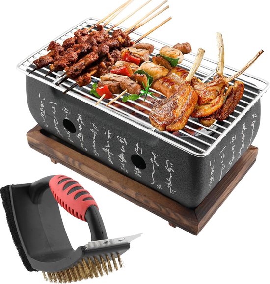Houtskool Japanse Grill - Mini BBQ Grill Draagbare Kookplaat Tafeltop Party Accessoires BBQ Schoonmaakborstel van VULKCANEY