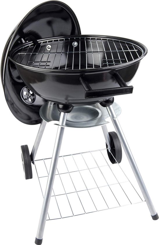 Houtskoolbarbecue 60 cm - Kogelbarbecue - Ronde BBQ - Wielen - Zwart - Metaal - Groot formaat van Perel