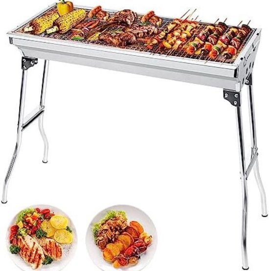 Houtskoolbarbecue - Camping Grill - Opvouwbare Barbecue - Draagbare Houtskoolgrill - Tuinbarbecue - BBQ voor Camping en Picknick - Barbecue op Poten - Roestvrijstalen BBQ - Groot Formaat - Voor 5 tot 10 Personen - 73 x 33 x 71 cm van Merkloos