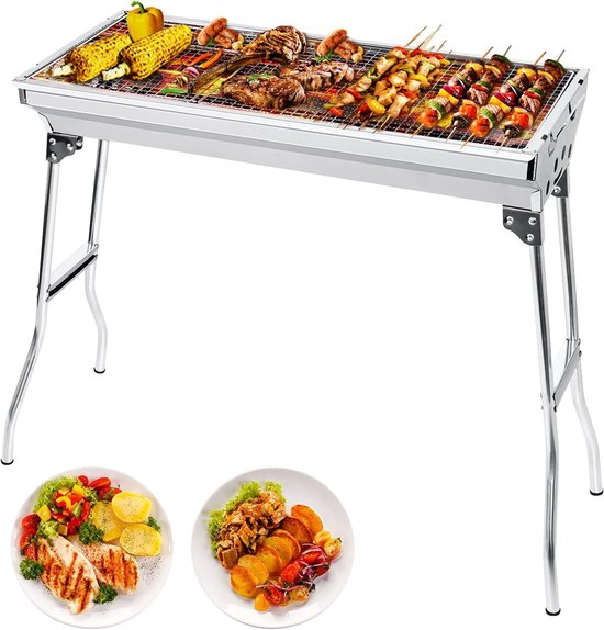 Houtskoolbarbecue Campinggrill - Opvouwbaar & Draagbaar Barbecue - Bbq Houtskool Groot Formaat 5-10 Personen - Roestvrij Staal Barbecues - Voor Tuin, Picknick & Feest - Opvouwbare Draagbare Grill - Voor Camping, Tuin, Picknick, Feest van Merkloos