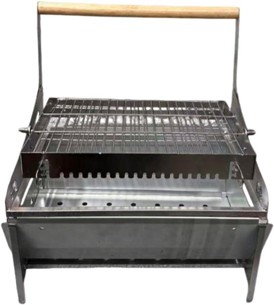 Houtskoolbarbecue - Campinggrill Staal - Buiten Grillen - 360 Graden Rotatie - 16 x 30 x 16 cm - Zilver