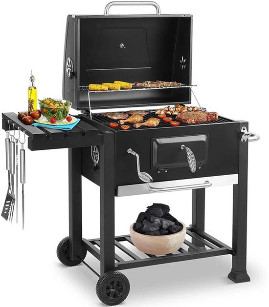 Houtskoolbarbecue – Houtskoolgrill – Buitenbarbecue – Barbecue Op Trolley – 578 Inch Grilloppervlak – Verstelbare Houtskoolplaat van Merkloos