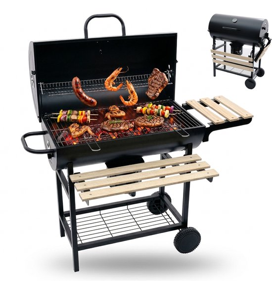 Houtskoolbarbecue - met deksel - wielen - thermometer