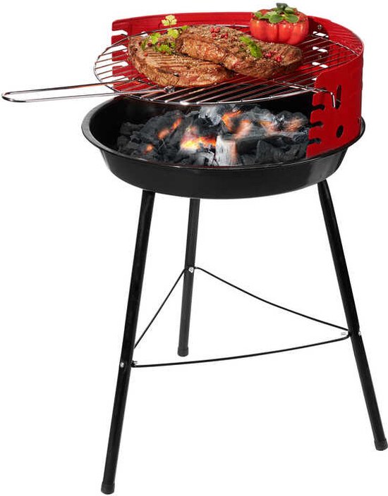 Houtskoolbarbecue Ø38 cm - Halfopen - Zwart / Rood - BBQ van Merkloos