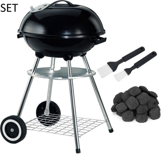 Houtskoolbarbecue XL 47 CM inclusief 3 KG Briketten en 2 Marinadekwasten en BBQ Hoes - Voordeelverpakking - Kogelbarbecue