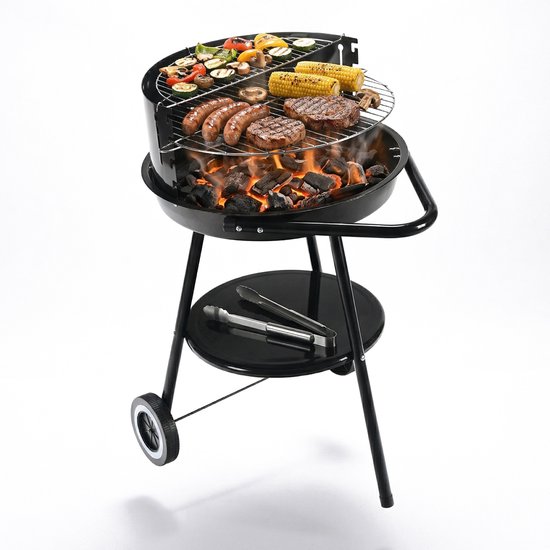 Houtskoolgrill - 40 cm - zwart - staal - met deksel