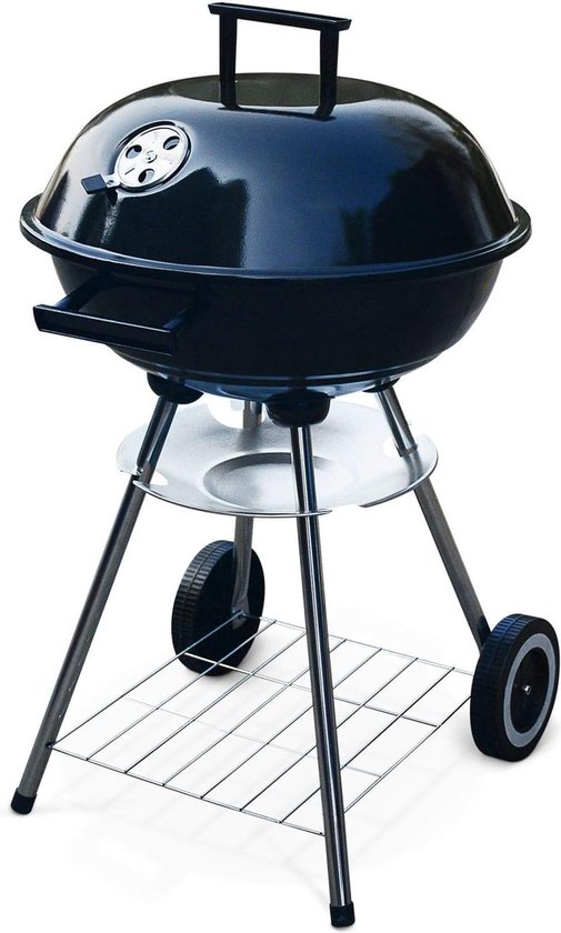 Houtskoolgrill 44 cm, 4 personen grill houtskool, verrijdbare kogelgrill met deksel voor onderweg/tuin/balkon van Merkloos