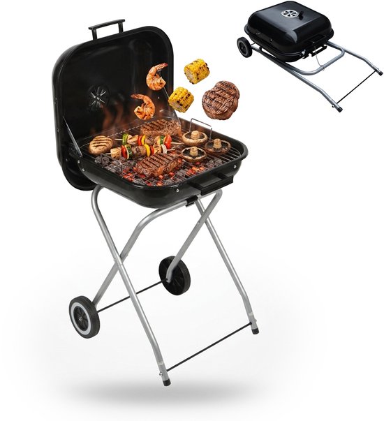 Houtskoolgrill - 46,5x46,5 cm - zwart - zilver