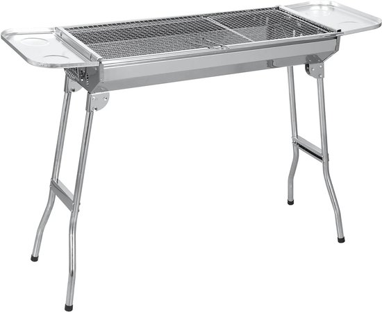 Houtskoolgrill - Barbecue - Tafelbarbecues - Buitenkeuken - Inklapbaar - Draagbare - Staande Grill - voor Buitenkeuken - BBQ - Campingbarbecue - RVS - 33.5x110x71.5cm - Zilver