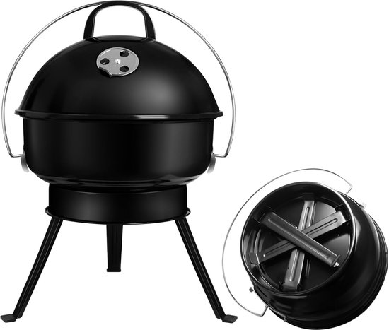 Houtskoolgrill klapgrill - draagbare campinggrill voor 2-4 personen met deksel van Merkloos