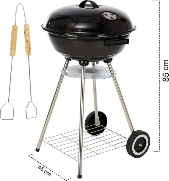 Houtskoolgrill met Accessoires, 50cm x 49cm x 73cm, Zwart/Zilver van Tepro