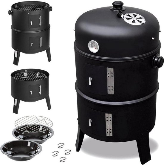 Houtskoolgrill met deksel - smoker kogelgrill en houtskool - kolengrill barbecue - 40x72cm - BBQ Camping Grill + accessoires - zwart van Merkloos
