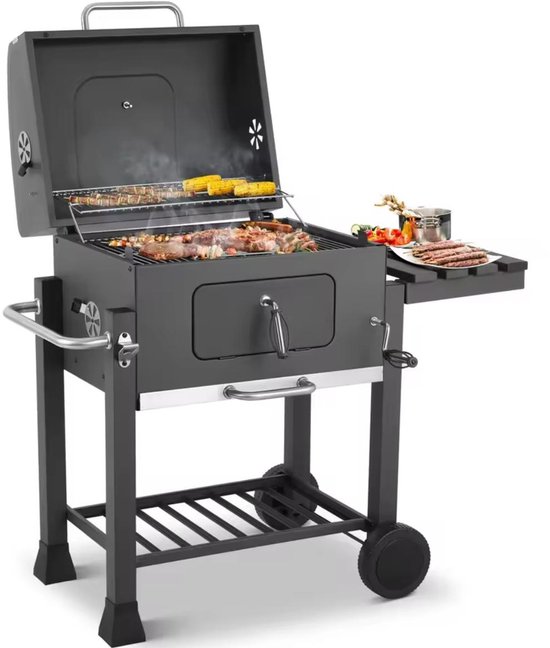 Houtskoolgrill met opvouwbare bijzettafel - BBQ-grill - buitenpicknicks - achtertuingrillen van Merkloos