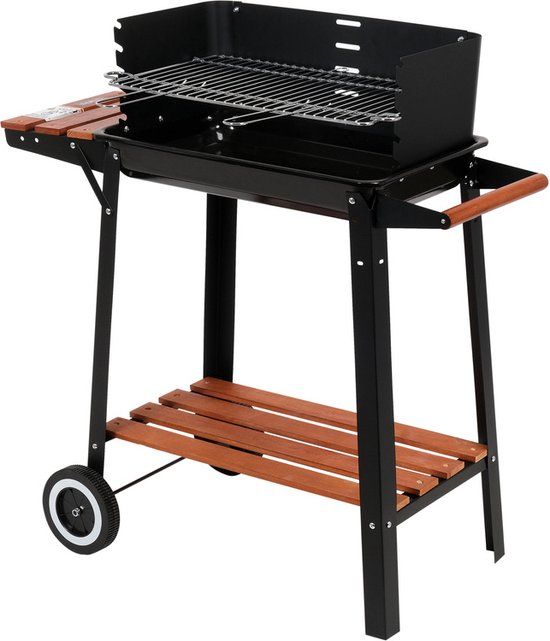 Houtskoolgrill met Windscherm – Verstelbaar RVS Rooster – 48 x 26 cm – Verrijdbaar