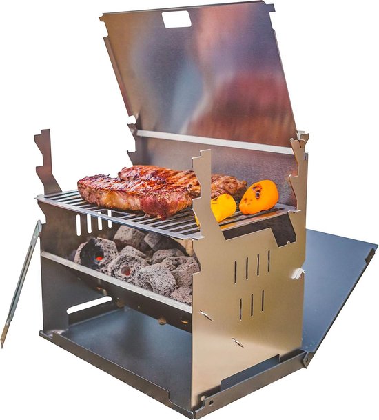 Houtskoolgrill | mobiel insteeksysteem | voor kamperen trekking camperleven tuin outdoor | rvs van Coseyil