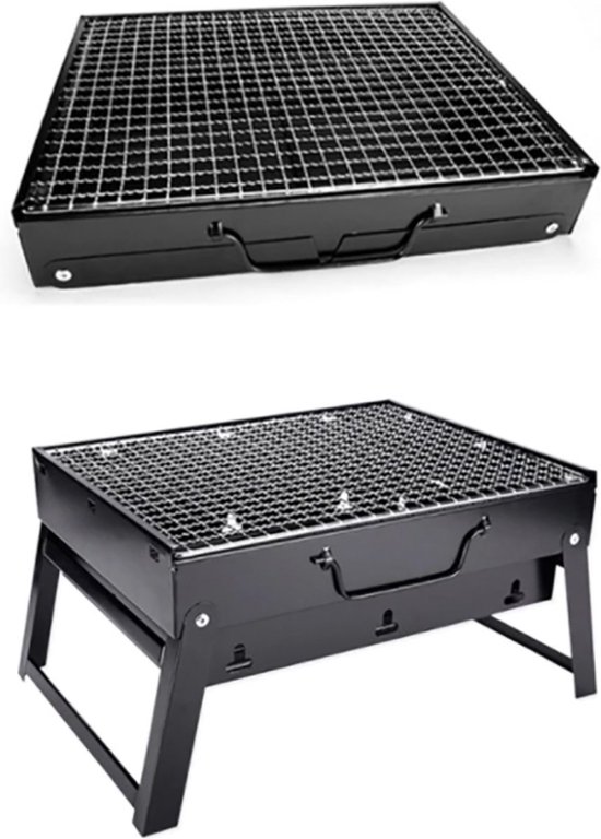 IBBO Shop - Oustuff Opvouwbare BBQ - Picknick Barbecue - Houtskool Grill - Outdoor Kamperen - Opvouwbaar - 35 x 27 x 20cm - Draagbaar - Zwart van Oustuff