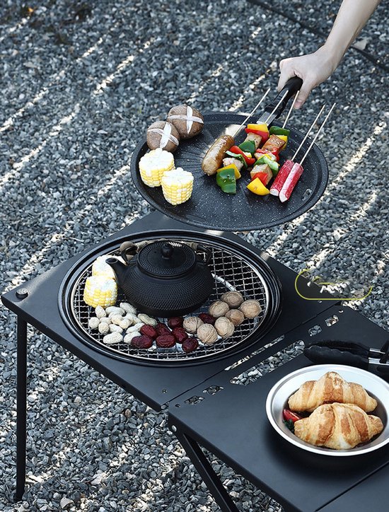IGT draagbare ronde buitengrill geschikt voor kamperen picknicks en barbecues zwart