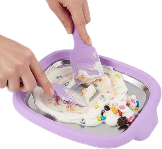 IJsmachine Rolletjes - Dessert Maker - Zelf IJs Maken - Roestvrijstalen Vrieslade - 25 cm - Paars van Merkloos