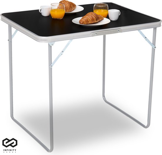 Infinity Goods Campingtafel - Inklapbaar - Tuintafel - 80x60x70 cm - Buiten/Binnen - Draaghandvat - Compact - Aluminium - Zwart van Infinity Goods