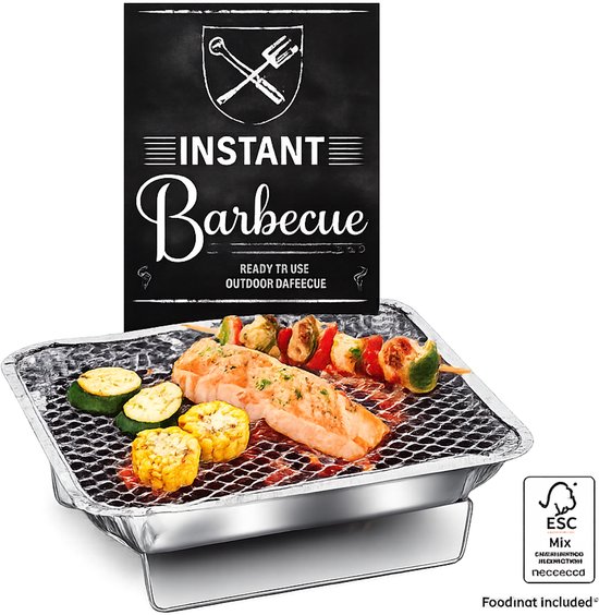Instant Barbecue - Wegwerp Barbecue - Wegwerp BBQ - Mini Instant BBQ voor Camping, Balkon of Picknick - Inclusief Rooster van Merkloos