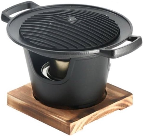 Japanse BBQ Grill - Traditionele Hibachi Grill in Gietijzer - Kleine Draagbare Barbecue voor Binnenshuis en Buiten - Met Houtskool en Onderstel - Snel Verhit en Eenvoudig Schoon te Maken (Zwart) van Merkloos