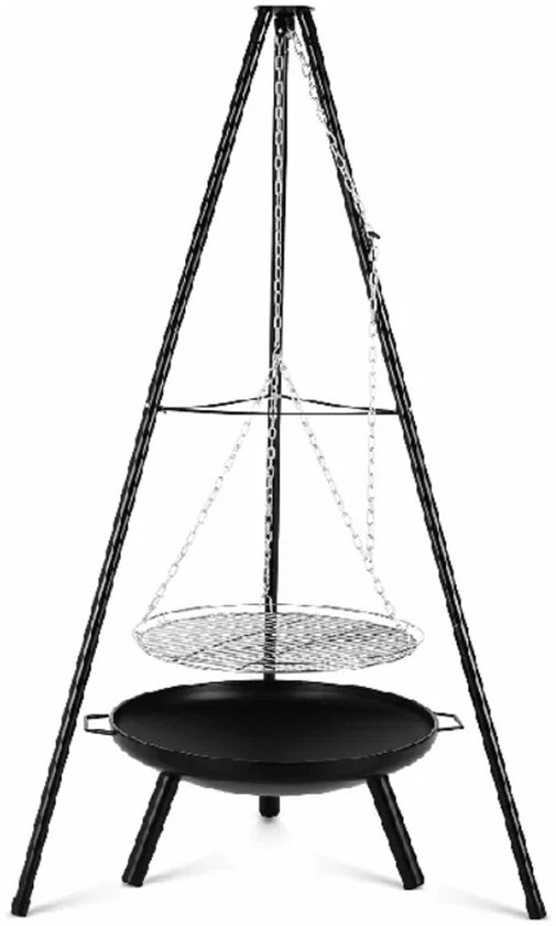 Jensaro Vuurschaal BBQ met Statief en Grillrooster - Camping Vuurplaats met Hangketting 152 cm Houtskool Barbecue
