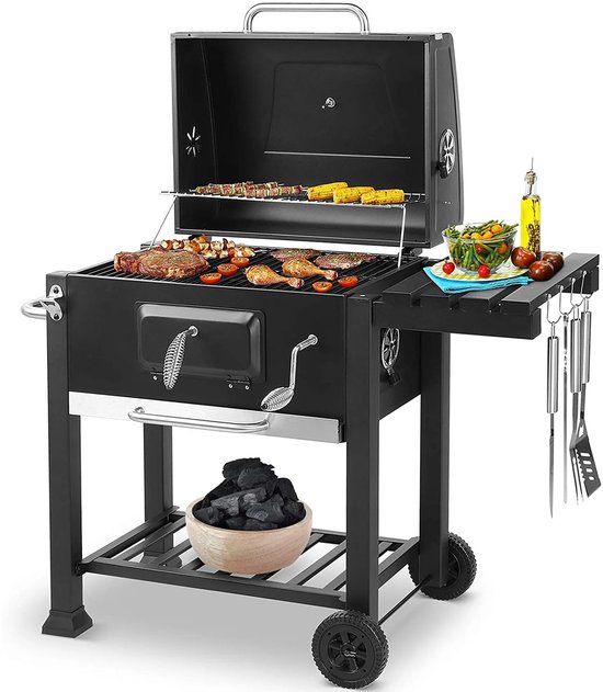 Jently barbecue - houtskoolbarbecue - kolenbarbecue - grill op houtskool - tuin barbecue - 3 grillroosters - houtskoollade - zwart