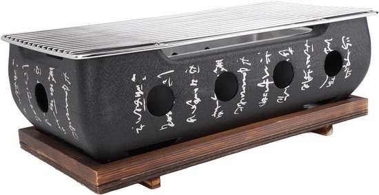 JHubers Goods - Draagbare Japanse Stijl Houtskoolbarbecue voor Yakitori-grill - Aluminiumlegering - Rechthoekig - Snelle Verwarming - XL - Kalligrafie. van JHubers Goods