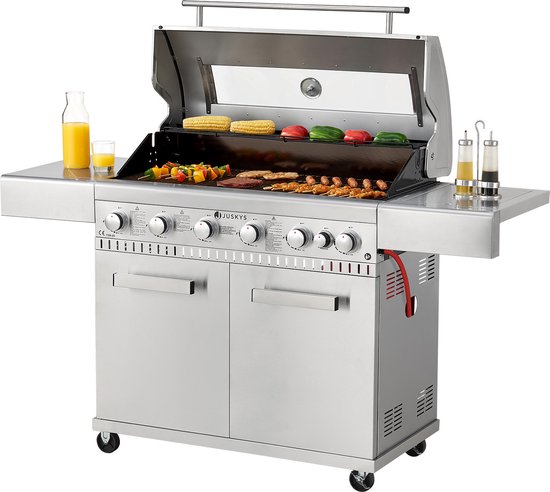 Juskys Barbecue / Gasgrill / BBQ Minnesota - 7-Pits - RVS - Incl. Afdekzeil van Juskys